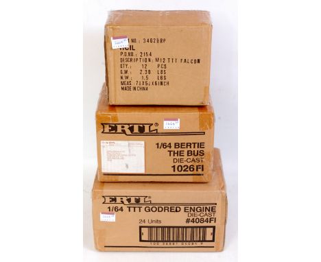 Three complete ERTL Thomas the Tank Engine trade boxes to include a 24 piece trade box of God Red engine, a complete trade bo