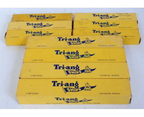 Ten various boxed Triang Minic ships 1/1200 scale, model ships and accessories to include RNS Canberra , M751 HMS Bullwork, a