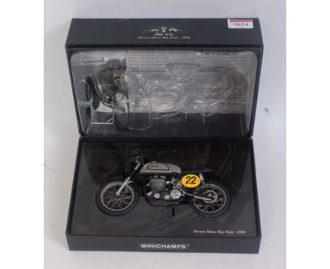 A Minichamps 1/12 scale model of a Norton Manx Ray Petty 1960 motorcycle in the original all-card lift up lid box (NM-M,BVG)