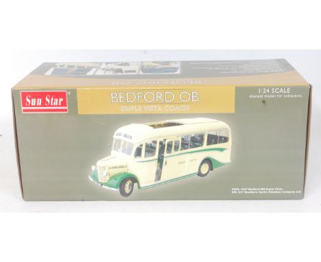 A Sunstar 1/24 scale model of a Bedford Ob Duple Vista coach, limited edition example No. 1158/2500, with certificate, in the