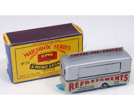 A Matchbox 1-75 Series No. 74A Mobile Refreshments Canteen comprising silver body with light blue base plate and grey plastic