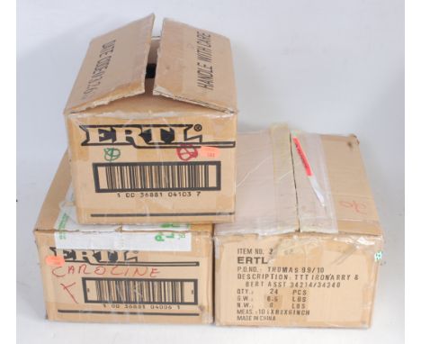 33 various carded ERTL Thomas the Tank Engine and Friends diecast locomotives and accessories all contained in three incomple