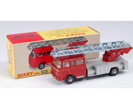 A Dinky Toys No. 956 turntable fire escape lorry "Berliet" cab comprising metallic red body with silver platform and chrome d