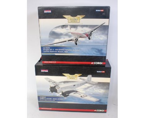 Corgi Aviation Archive 1/72 scale boxed diecast aircraft g roup to include Ref Nos. AA 38202 Douglas DC3 BEA 1959 British Eur