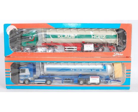 A Tekno 1/50 scale road transport diecast vehicle group to include Klaus Horz tanker and tractor unit, together with an HJ va