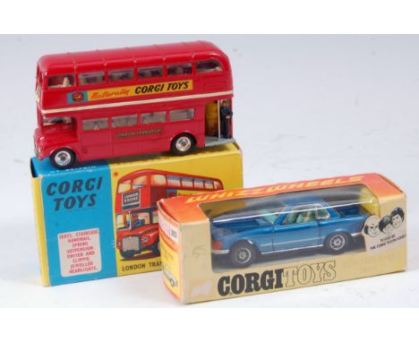 A Corgi Toys boxed diecast group to include No. 393 Mercedes Benz 350SL comprising dark blue body with light blue interior an