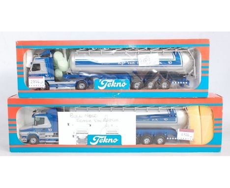 Two boxed Tekno HJ van Bentum 1/50 scale road transport diecast vehicles to include a bullnose Scania van Bentum, and one oth