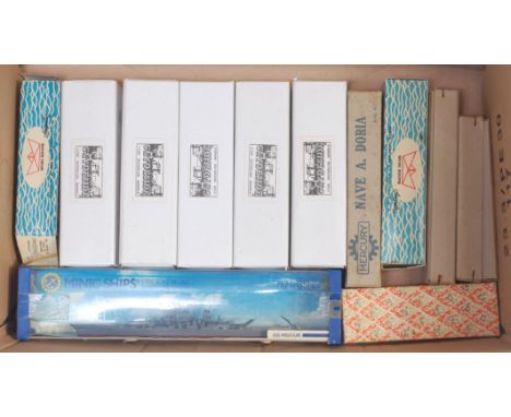 A collection of mixed diecast and wooden 1/1200 scale model ships to include Mercury, Navy Doria, Triang Minic Ships, USS Mis