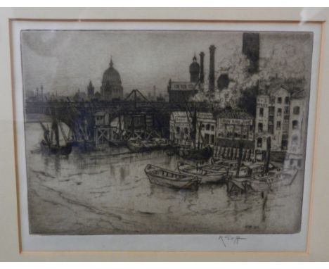 Robert Charles Col. Goff (1837-1922), Putney bridge and Waterloo bridge, etchings, each signed R Goff in pencil to the margin