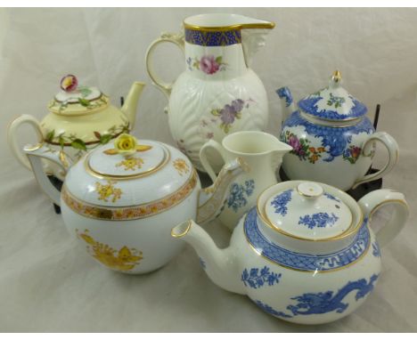 A Royal Worcester porcelain teapot; 'Reproduction of Early Worcester Elmley circa 1768', 12.5cm high, a Booths silicon china 