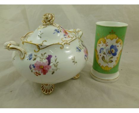 An H & R Daniel porcelain sucrier, shell variation B shape, with hand painted floral sprays and rose head finial, numbered 50