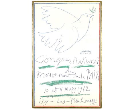 PABLO PICASSO, Congress National du Mouvement de la paix, Issy Les Moulineaux, rare original lithographic poster, Dove of Pea