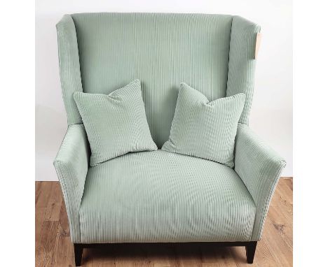 WING BACK SOFA, green ribbed upholstery with differing fabric back, 110cm x 95cm x 115cm H. 