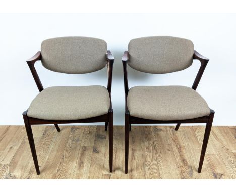 ATTRIBUTED TO KAI KRISTIANSEN MODEL 42 CHAIRS, a set of four, vintage 20th century, later upholstery, 75cm H. (4) 