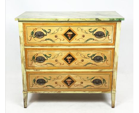 COMMODE, Italian 18th century design, neoclassical painted with three long drawers, 80cm H x 85cm x 42cm. 