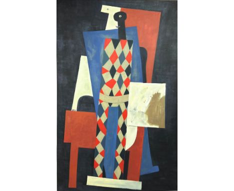 AFTER PABLO PICASSO (1881-1973), 'Harlequin', oil on canvas, 180cm x 105cm. 