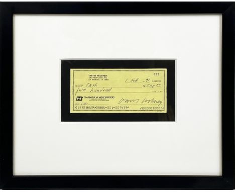 DAVID HOCKNEY SIGNED CHEQUE, dated 1st February 1991, bank cheque to cash for $500 featuring Hockney's name Los Angeles addre