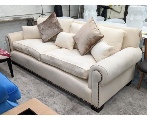 ANDREW MARTIN SOFA, 95cm D x 95cm x 250 L, ivory upholstered with studded detail. 