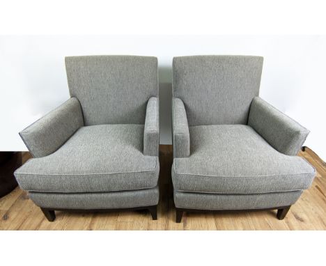 BESPOKE SOFA LONDON ARMCHAIRS, a pair, grey fabric upholstered, 75cm x 90cm x 90cm H. (2) 