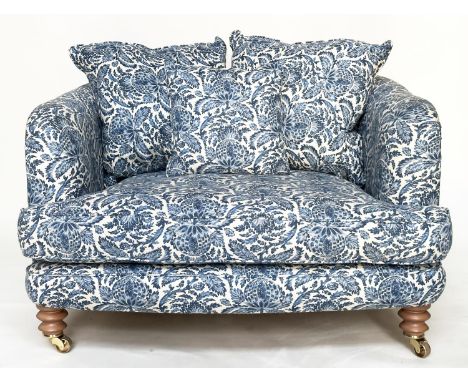 RITZ SOFA, two seater in torosay indigo blue upholstery and turned front supports, 125cm W. 