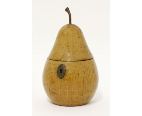 A fruitwood tea caddy,19th century, in the form of a pear,18cm high
