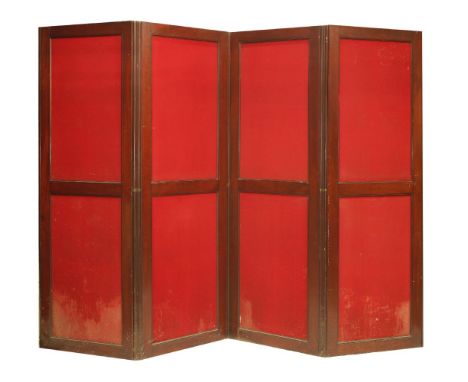 An early Victorian mahogany four-panel screen,with fabric panels,123cm higheach panel 74cm wide