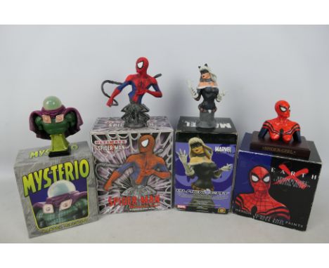 Marvel - Mini Busts - Spiderman - Black Cat - Mysterio. A selection of Four Marvel Mini busts appearing in Excellent conditio