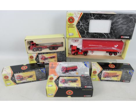 Corgi - 6 x boxed 1:50 scale limited edition die-cast model vehicles - Lot includes a #22201 'BRS' AEC Mercury Tilt Trailer a