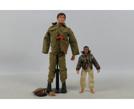 Palitoy - Action Man - Lion Rock (Mego) - Two unboxed vintage action figures. Lot consists of a brown flock haired Palitoy Ac