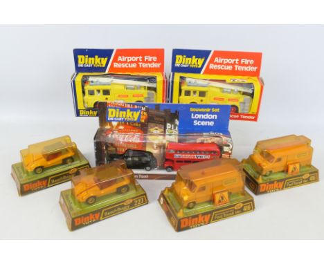 Dinky - Unsold Shop Stock - 7 x boxed models, 2 x ERF Airport Fire Tenders # 263, 2 Ford Transit # 416, 2 x Beach Buggy # 227