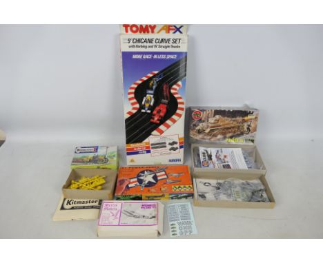 Tomy - Rosebud - Hawk - Merlin Models - Airfix. A selection of 4 model kits and a Tomy Chicane Curve Set Racing Game. Lot inc