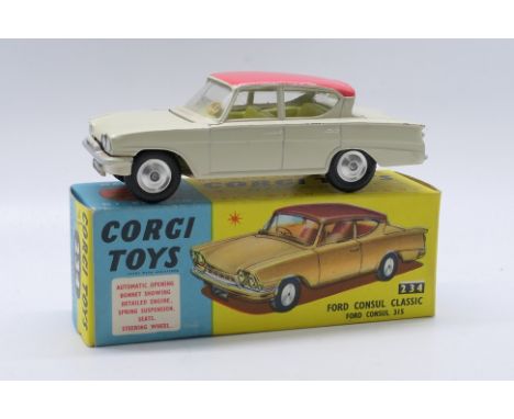 Corgi Toys - A boxed Corgi Toys #234 Ford Consul Classic. The model with beige body, pink roof and beige base, with lemon int