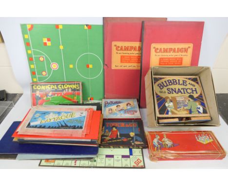 Glevum - Chad Valley - Spears - 6 x vintage games and 15 x game boards including, Bussey's Table Croquet, Bubble And Snatch, 