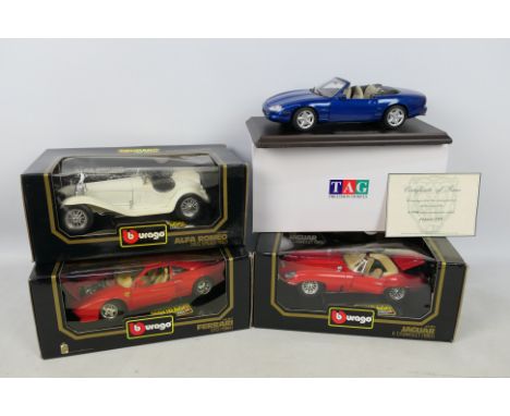 Maisto, Burago - 3 x boxed 1:18 scale Burgao and 1 x Maisto 1:18 scale die-cast vehicles - Lot includes a Burago #3027 1984 F