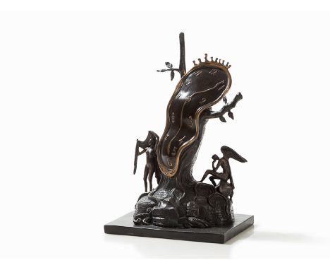 Salvador Dali * (1904-1989), La Noblesse du Temps, Persistance de la Memoire, Bronzeguss, braun patiniert und teils poliert 1