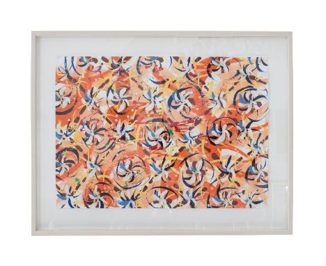 Rosemarie Benedikt (1939), Abstrakte Komposition, Acryl auf Karton, gerahmt mit Passepartout und Rahmen mit Glas, 57 x 75 cm.