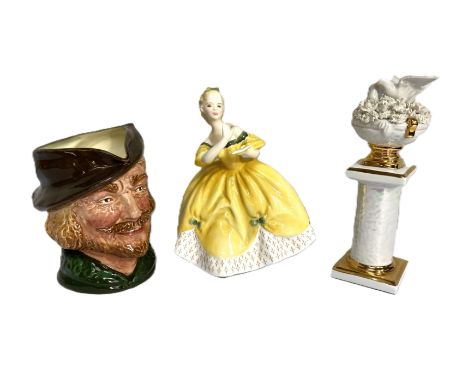 Group of decorative ceramics, to include: Royal Doulton Last Waltz, Royal Doulton Robin Hood jug, Grimwades figures, floral b