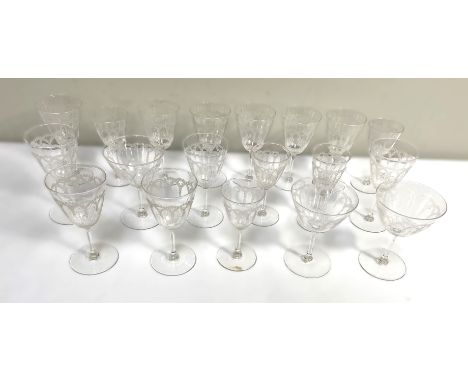 STEMWARE, to include sherry, liqueur and wine glasses with neo-classical etching, (A Lot).