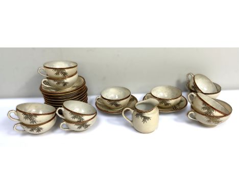 A Japanese tea set, possibly Noritake, to include: tea pot, 16cm, cups, saucers, plates, also a Wedgewood "Onion" plate, Cope