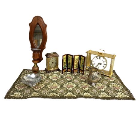 ASSORTED ITEMS, to include: Seiko Mantle clock, another clock, sconce with mirror and candle, table runners, mats, (A Lot).