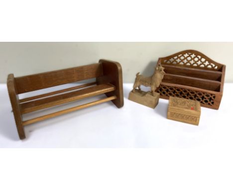 An extendable book trough, another teak book trough, stationary box, hors d'oeuvre server, goat, box, (6).&nbsp;