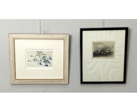 ARTHUR CHERRY, "Holyrood", etching, signed, paper label verso, 10 x 13 cm, two other prints and a painting signed Wieden (?),