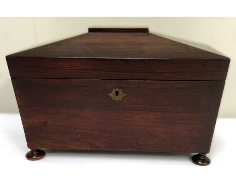 A Regency sarcophagus tea caddy on bun feet, 21 x 30 x 16 cm.&nbsp;&nbsp;