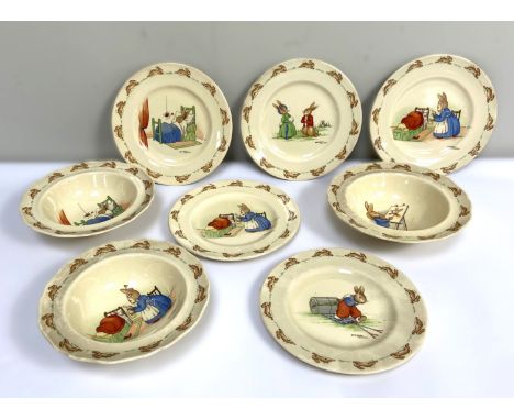 A collection of Bunnykins china decorated by Barbara Vernon, to include six cups, 7.5 cm, five saucers, plates, bowls, (A Lot