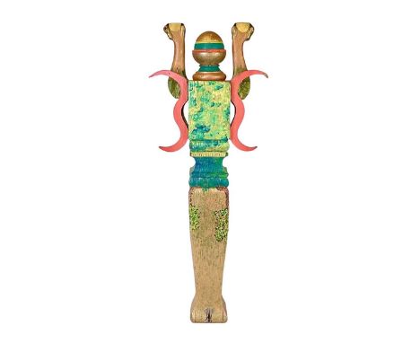 A painted Egyptianesque pillar. 20th century, with claw and ball feet, height 84cm.