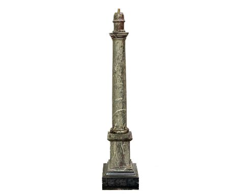 A large turned marble column. 19th century, with square socle base, formerly supporting a lamp, height 153cm.
