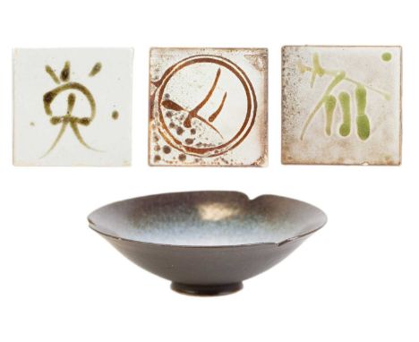 Jeremy LEACH (1941) Three stoneware tiles, 10 x 10.5cm. Together with a bowl by the same potter. (4)