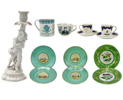 Two interesting Mintons Indian Infantry coffee cups and saucers.  Circa 1900, with neatly painted crown and CXII crests, reta