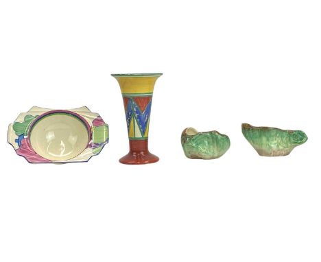 A Clarice Cliff Pastel Autumn Grape Fruit dish. Bizarre Newport Pottery marks, together with a Clarice Cliff Original Bizarre