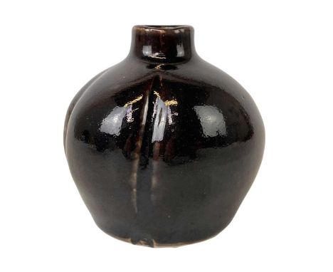 A leach pottery small ovoid vase. Brown glazed, with incised lines, impressed seal mark, height 8.5cm.